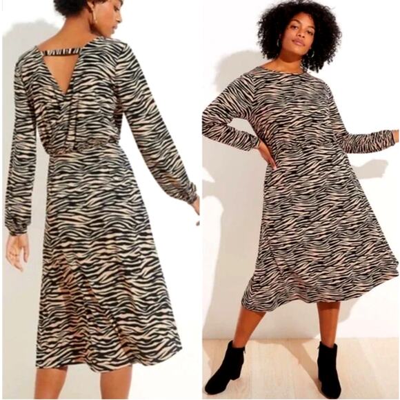 Ann Taylor LOFT Dresses & Skirts - Ann Taylor Loft 14 Animal Print Long Sleeve Midi Dress Tiger Stripes Brown NEW!